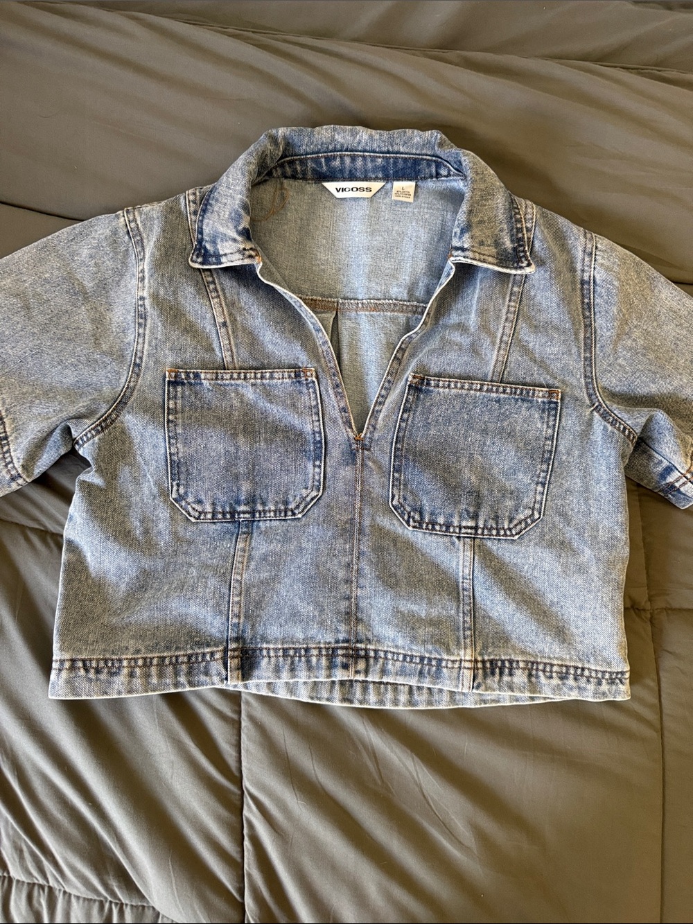 Vigoss Faded Blue Cropped Denim Shirt